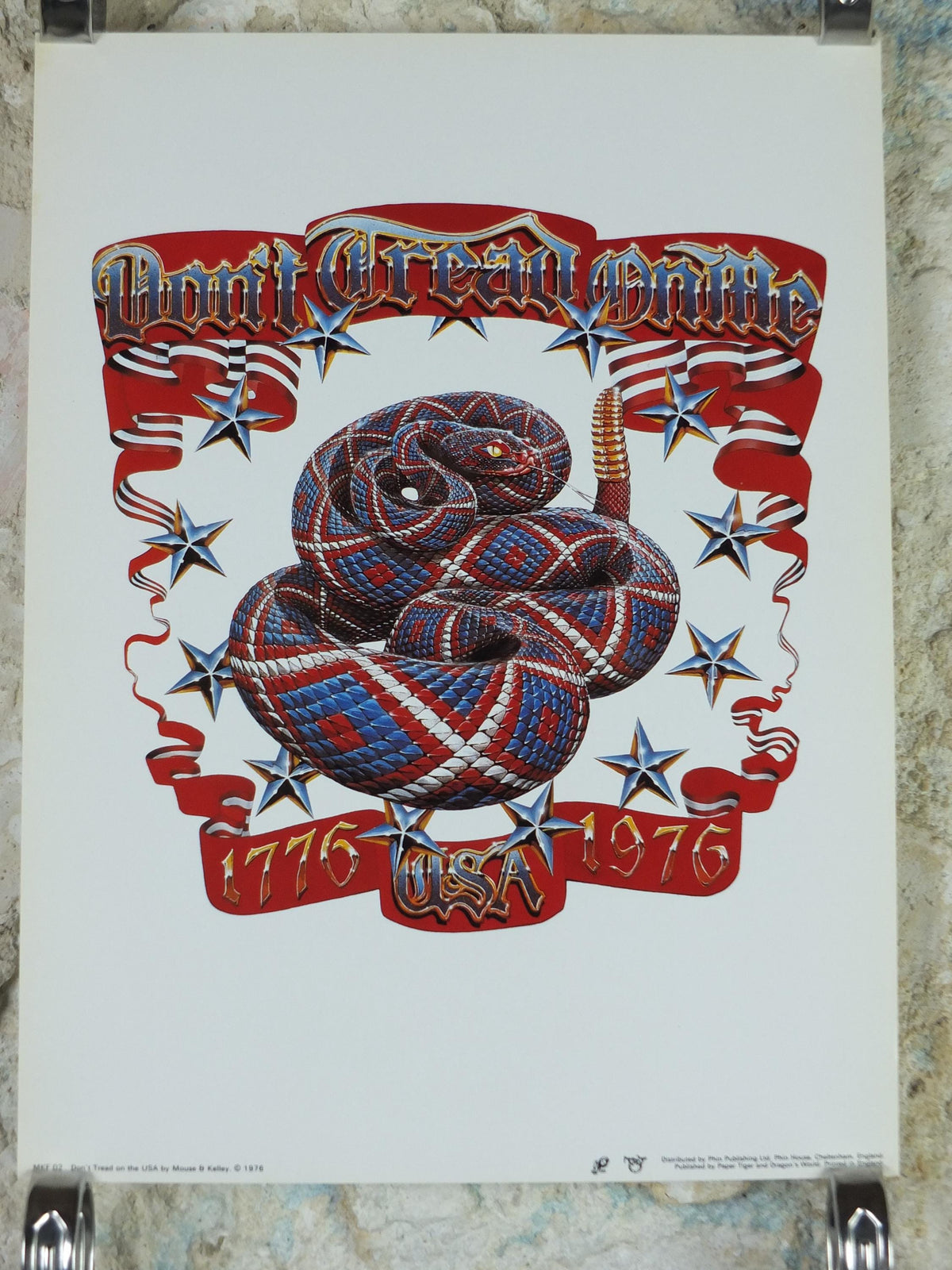 1976 American Bi-Centennial Poster, USA Dont Tread on Me 1776, American Revolution, by Stanley Mouse and Alton Kelley, music wall art decor