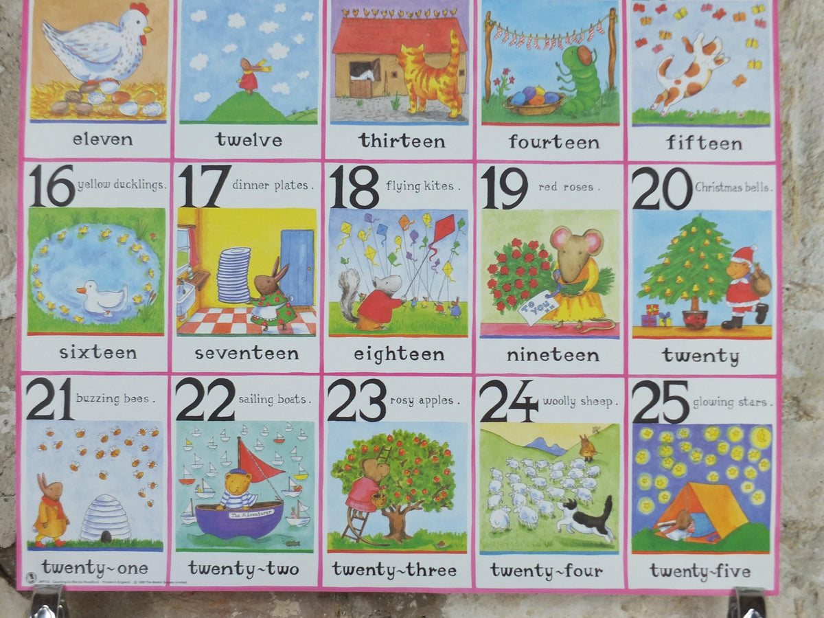 1993 Nursery Numbers Poster, Counting by Merida Woodford, The Medici Society, wall art decor