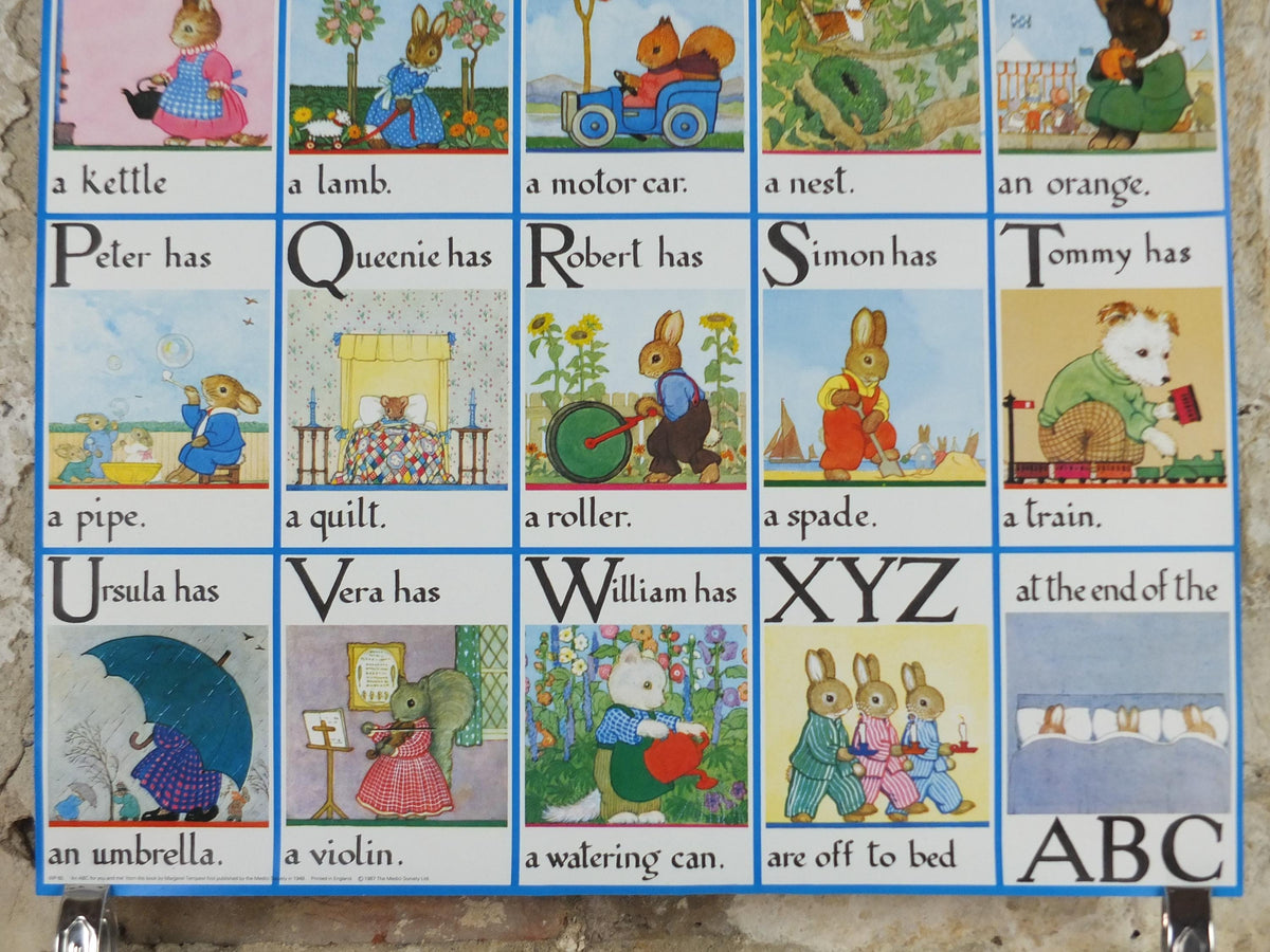 1987 Nursery Alphabet Poster, An ABC for you and Me by Margaret Tempest, The Medici Society, wall art decor