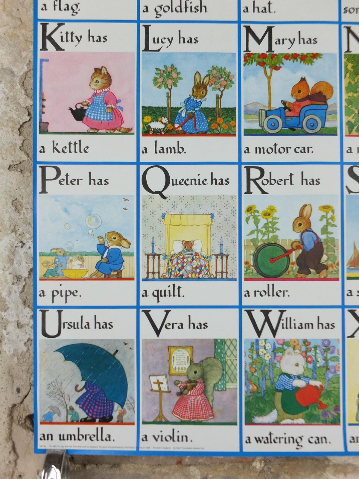 1987 Nursery Alphabet Poster, An ABC for you and Me by Margaret Tempest, The Medici Society, wall art decor