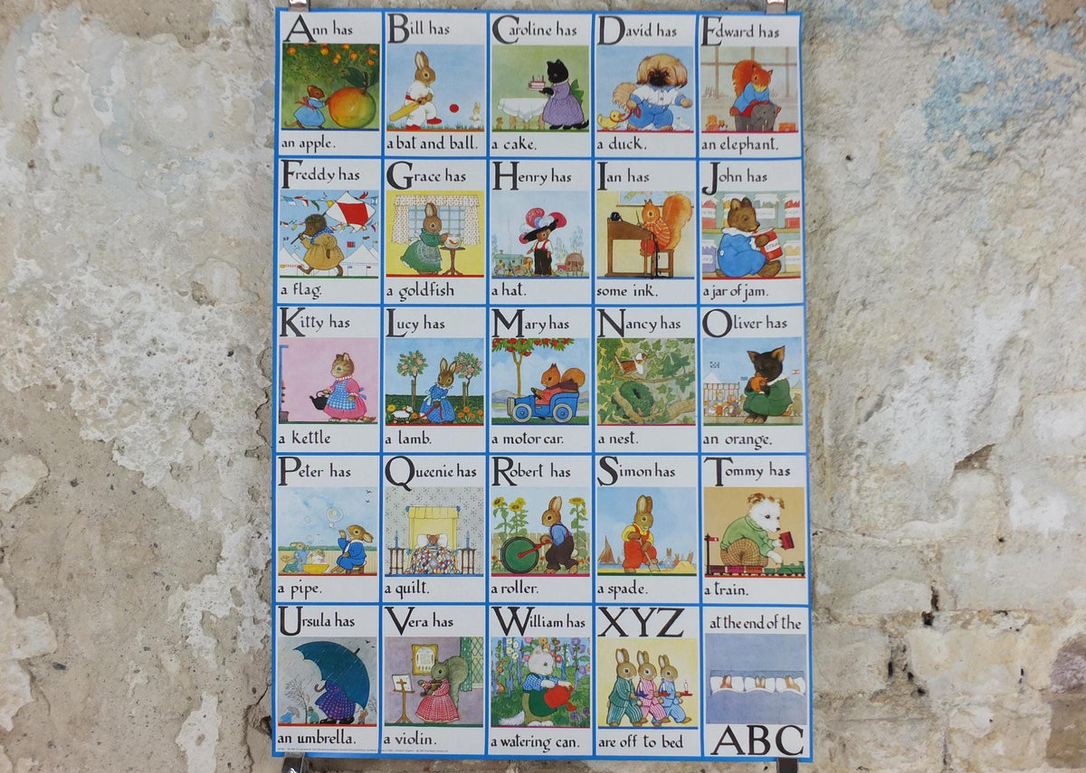 1987 Nursery Alphabet Poster, An ABC for you and Me by Margaret Tempest, The Medici Society, wall art decor