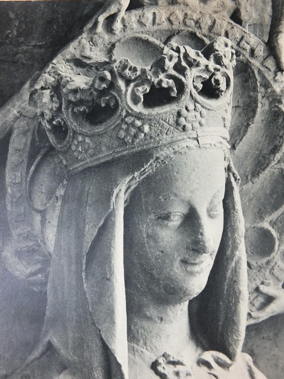 1960s Amiens Cathedral Poster, Mary and baby Jesus statue, France, travel wall art decor