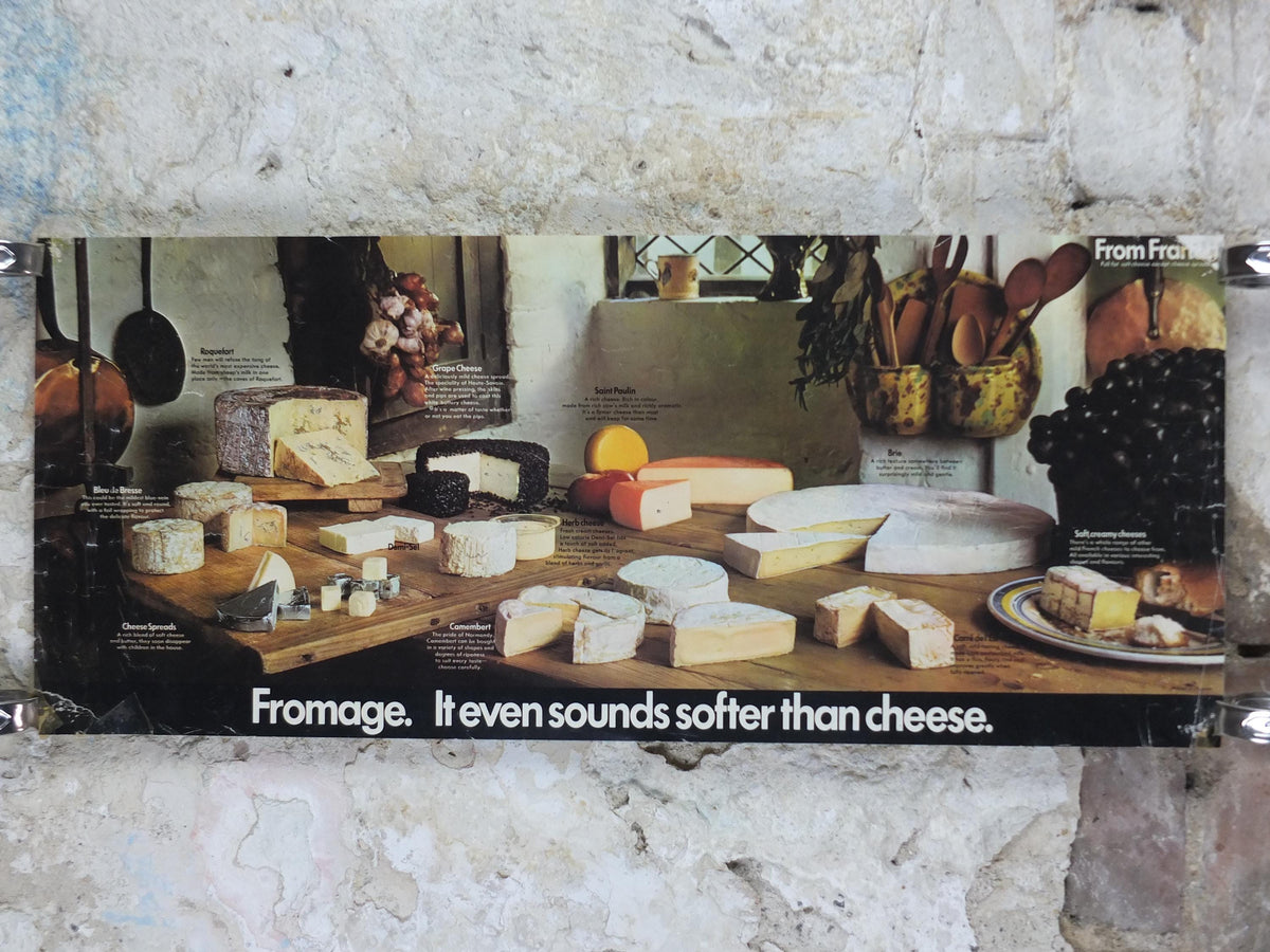 1970s Cheeses of France Poster, Fromages de France, Roquefort, Brie, Camembert, cheesemaking, kitchenalia wall art decor