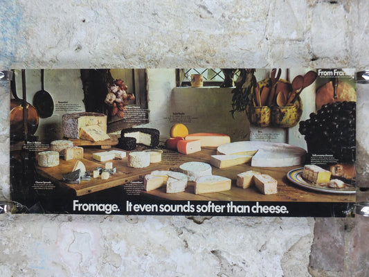 1970s Cheeses of France Poster, Fromages de France, Roquefort, Brie, Camembert, cheesemaking, kitchenalia wall art decor