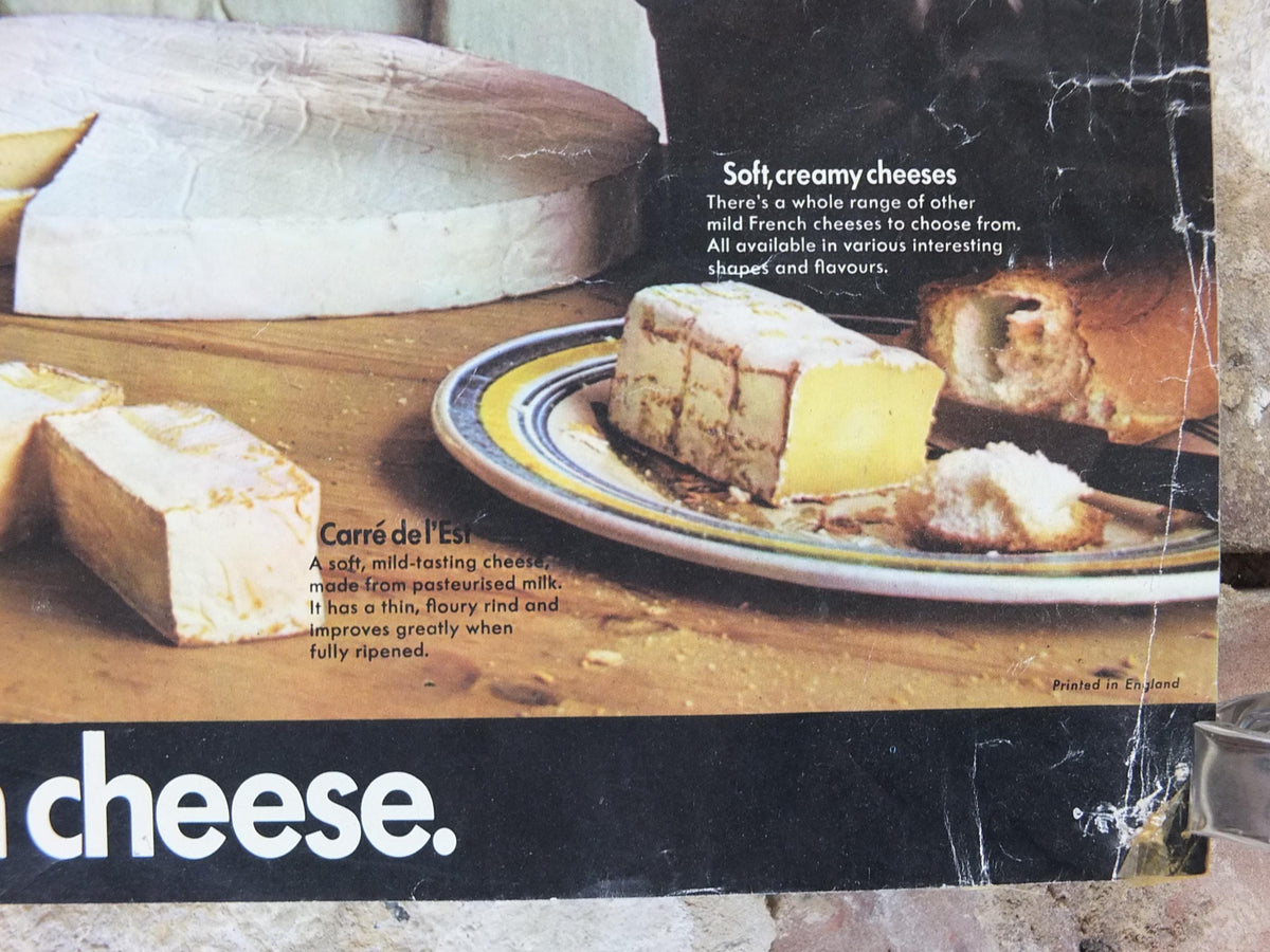 1970s Cheeses of France Poster, Fromages de France, Roquefort, Brie, Camembert, cheesemaking, kitchenalia wall art decor