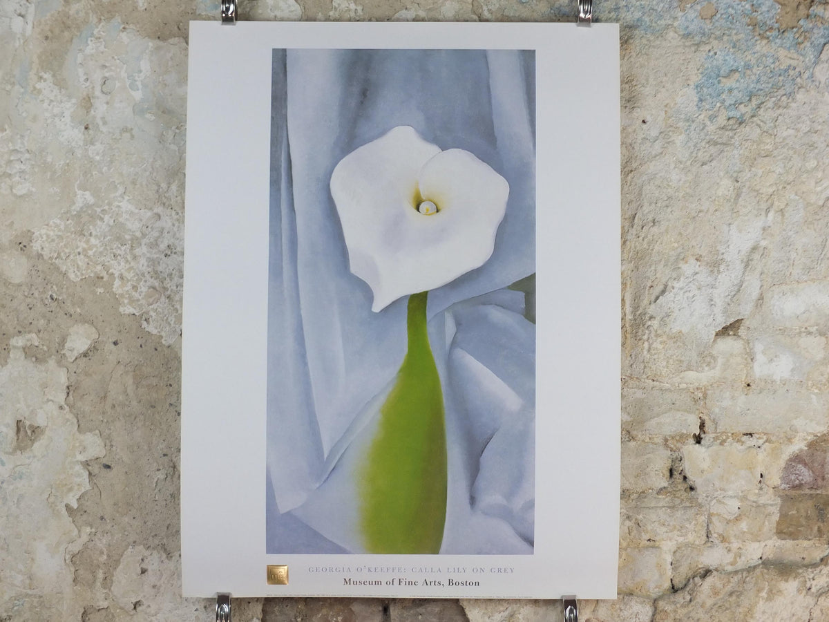 1998 Georgia O'Keeffe Poster, Calla Lily on Grey 1928, American modernism, Precisionism, gallery exhibition wall art decor
