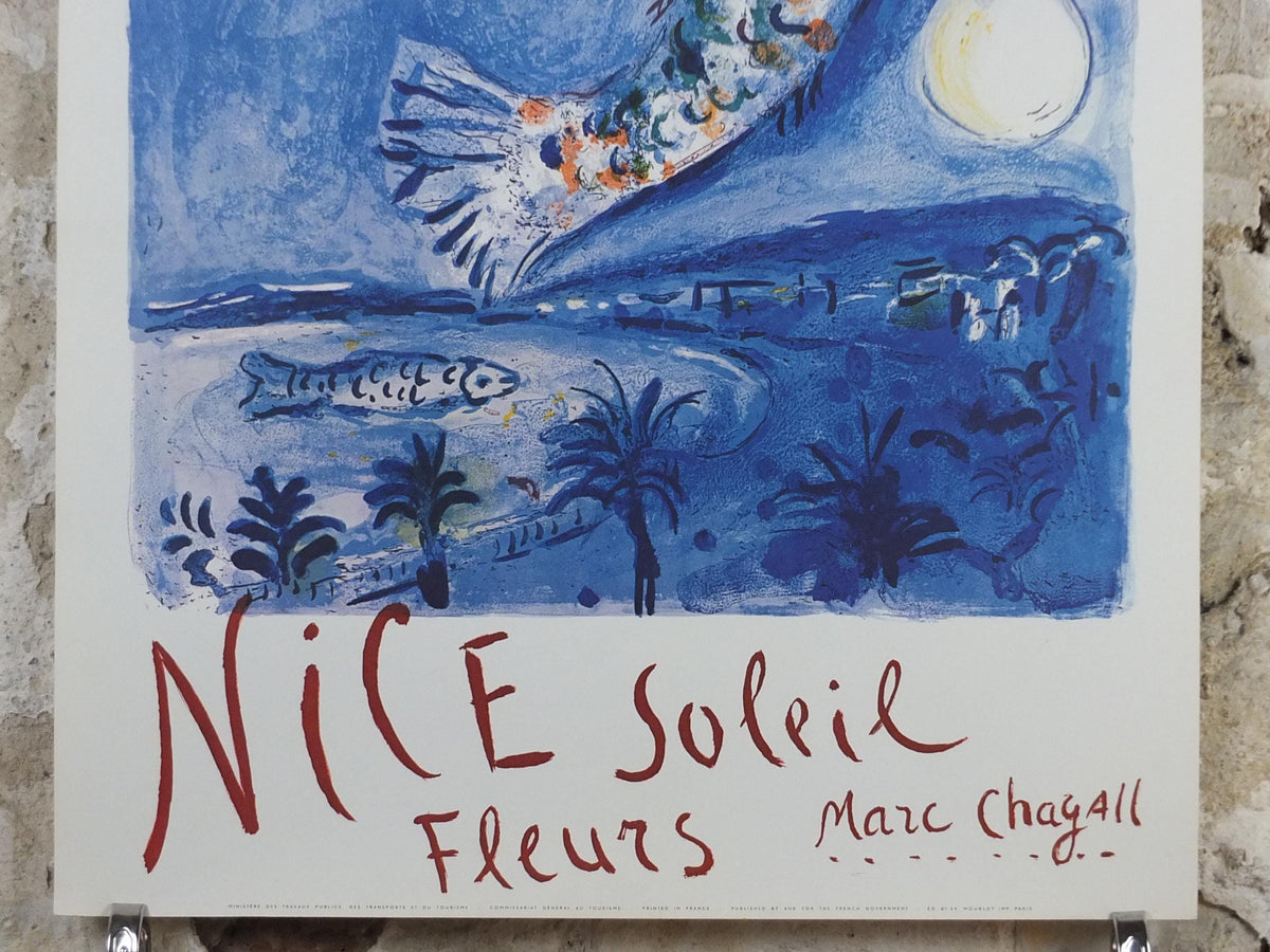 1962 Marc Chagall Poster, Nice Soleil Fleurs, La Baie des Anges, The Bay of Angels, Mermaid, Cubism Expressionism, Mourlot, wall art decor