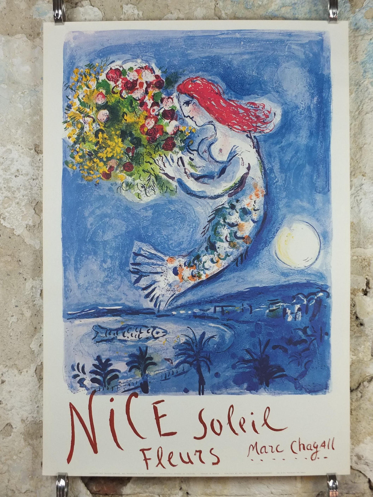 1962 Marc Chagall Poster, Nice Soleil Fleurs, La Baie des Anges, The Bay of Angels, Mermaid, Cubism Expressionism, Mourlot, wall art decor