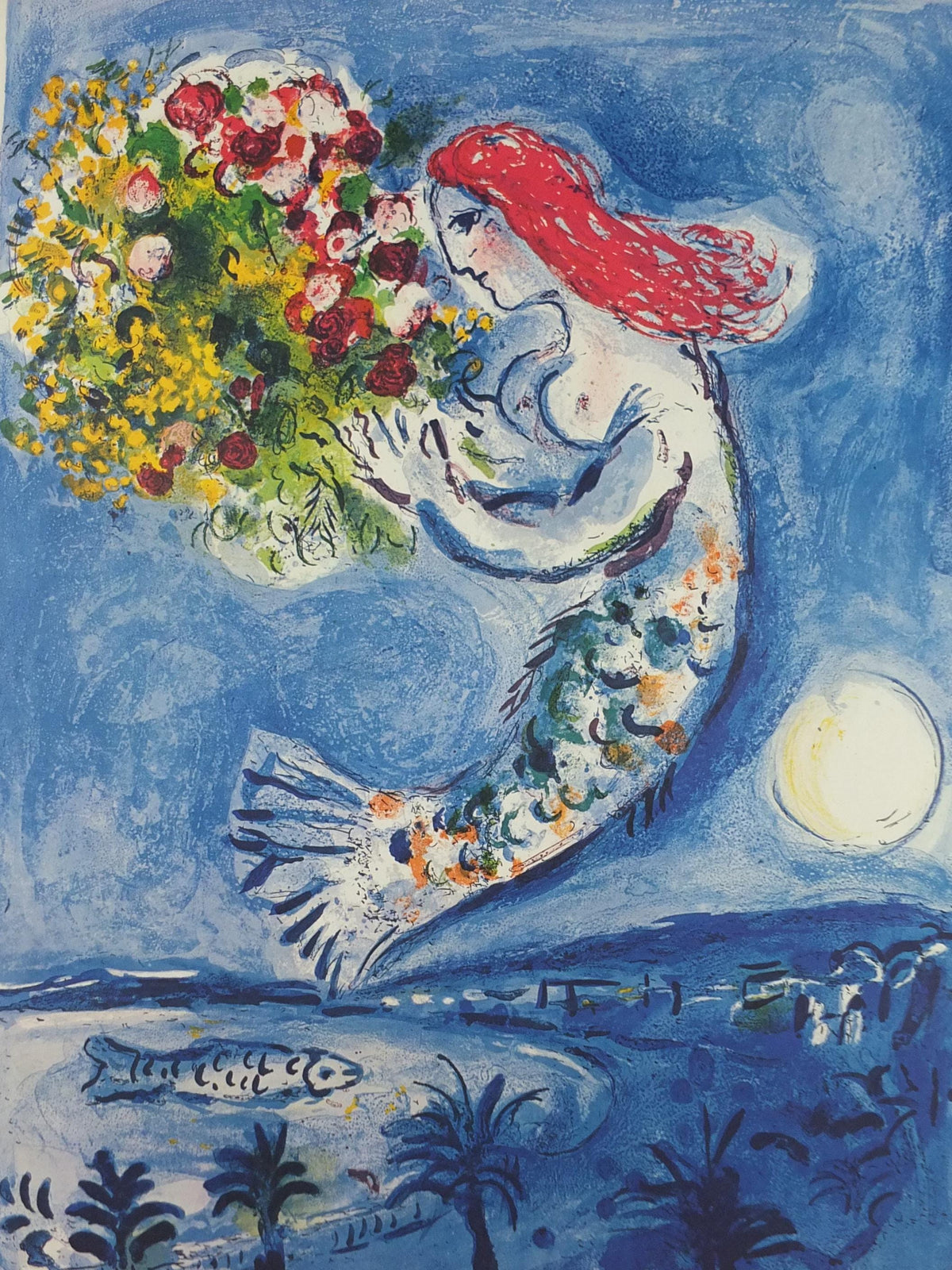 1962 Marc Chagall Poster, Nice Soleil Fleurs, La Baie des Anges, The Bay of Angels, Mermaid, Cubism Expressionism, Mourlot, wall art decor