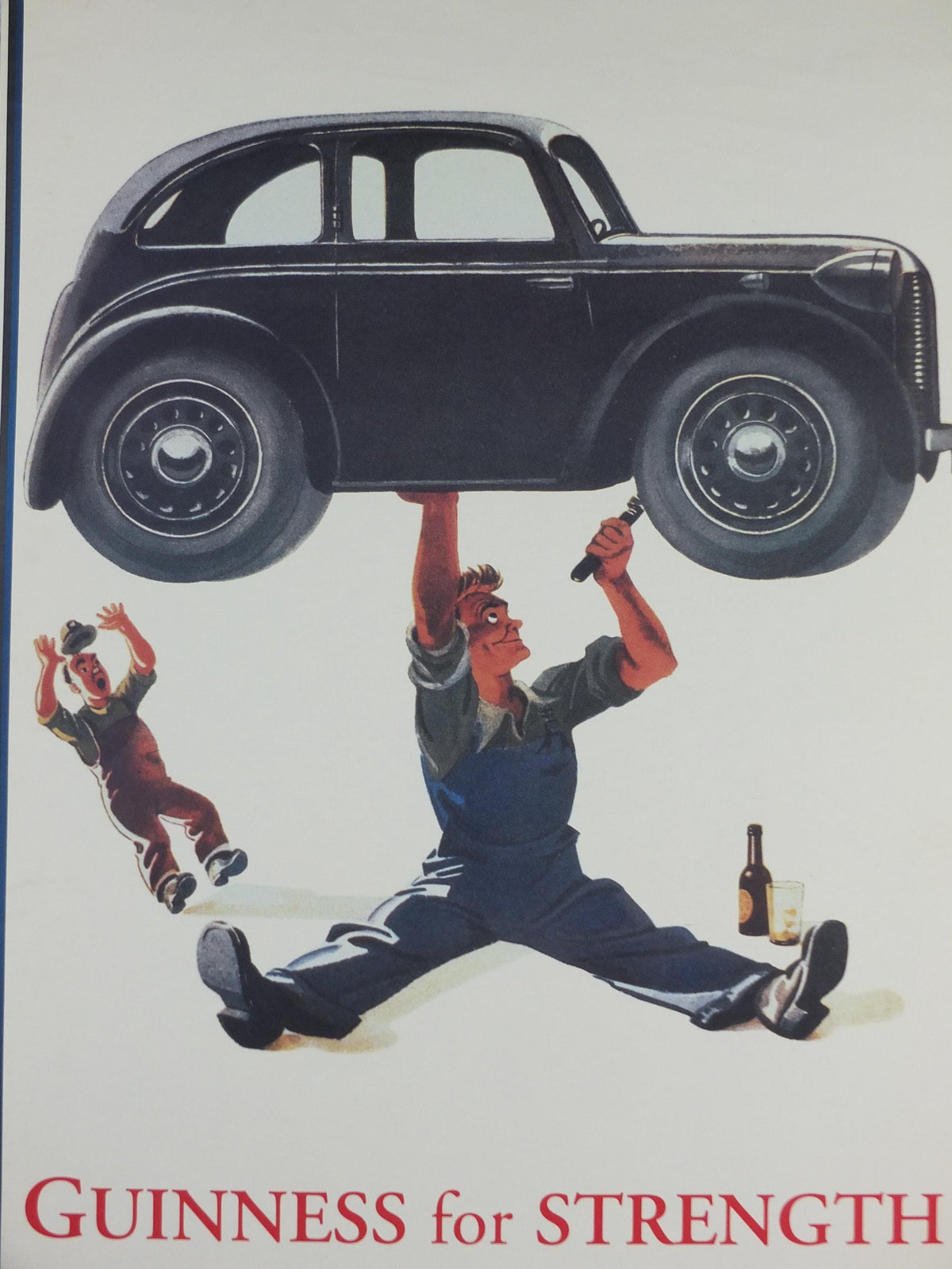 1990s Guinness for Strength Poster, from Guinness Museum, By John Gilroy 1945, mechanic fixing car with a Guinness, Wall art decor