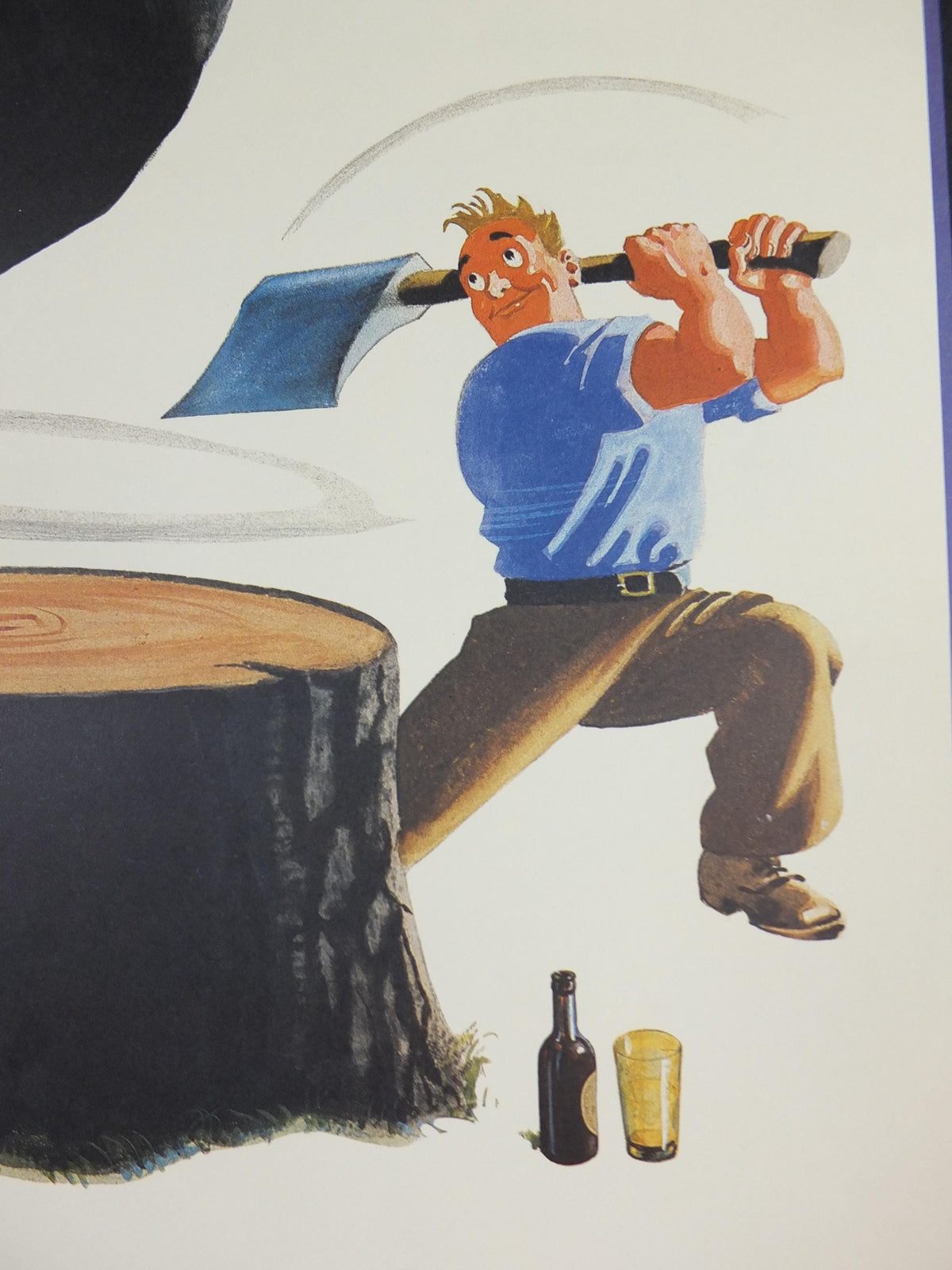 1990s Guinness for Strength Poster, from Guinness Museum, By John Gilroy 1937, lumberjack chopping trees with a Guinness, Wall art decor