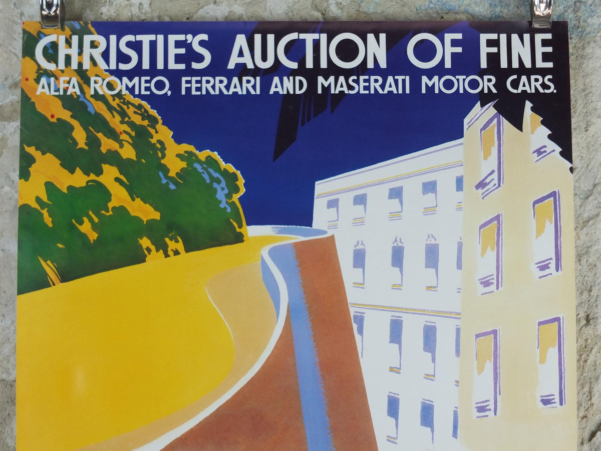 1988 Monaco Christies Poster, Alfa Romeo, Ferrari and Maserati auction advertising, retro sports car wall art decor