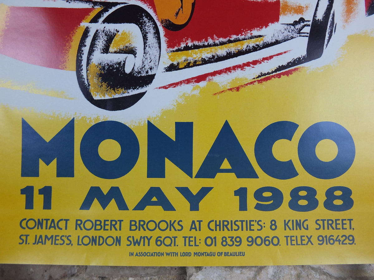 1988 Monaco Christies Poster, Alfa Romeo, Ferrari and Maserati auction advertising, retro sports car wall art decor