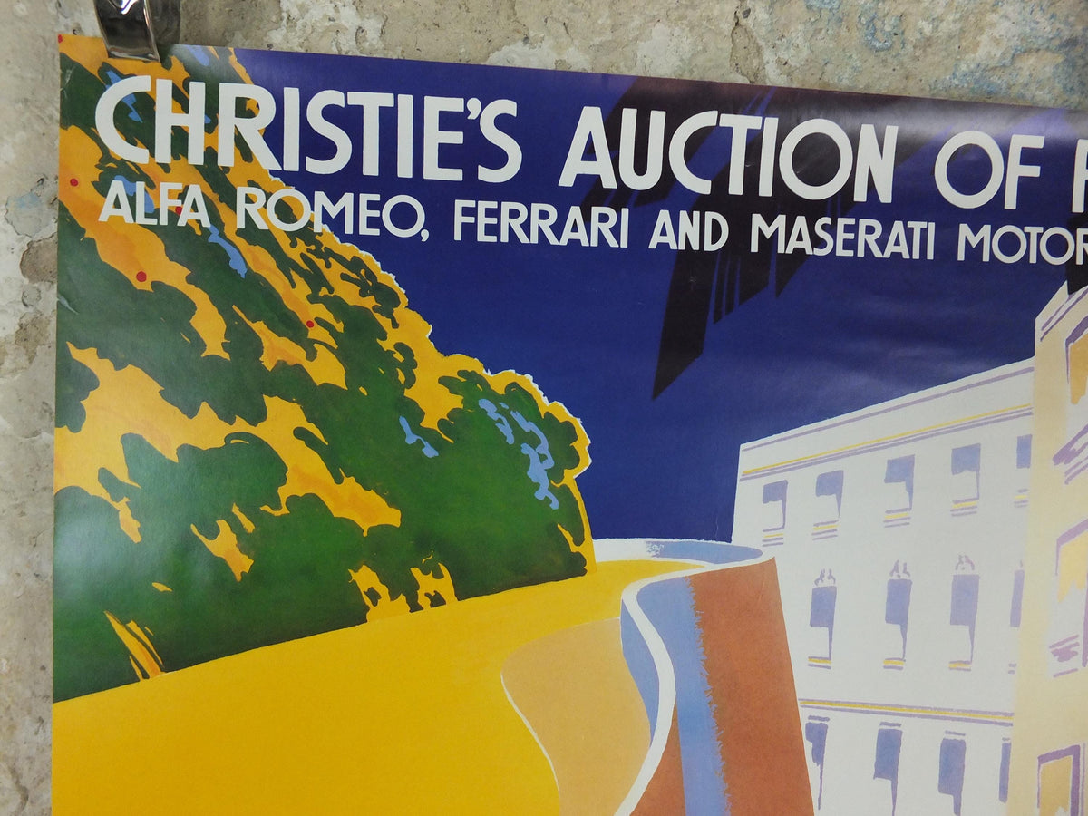 1988 Monaco Christies Poster, Alfa Romeo, Ferrari and Maserati auction advertising, retro sports car wall art decor