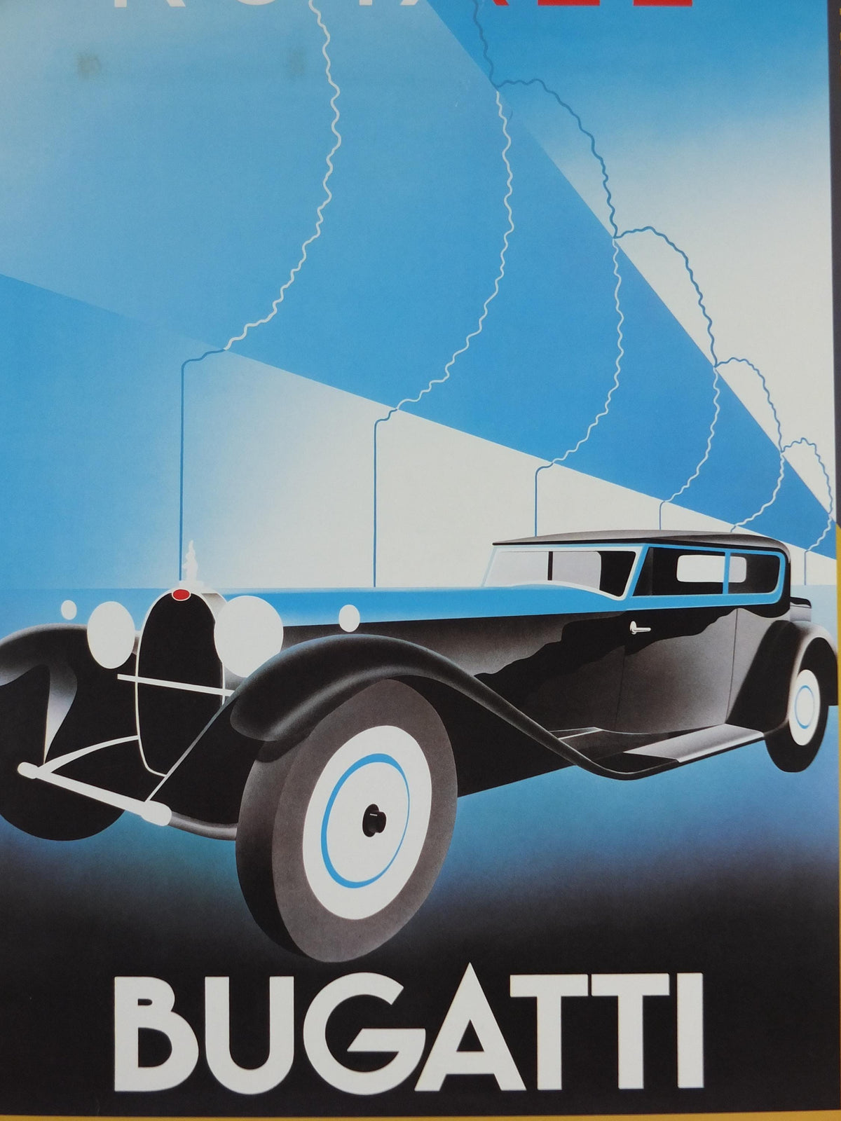 1987 Monaco Christies Poster, Bugatti Type 41 Royale Coach by Kellner, auction advertising, retro sports car wall art decor