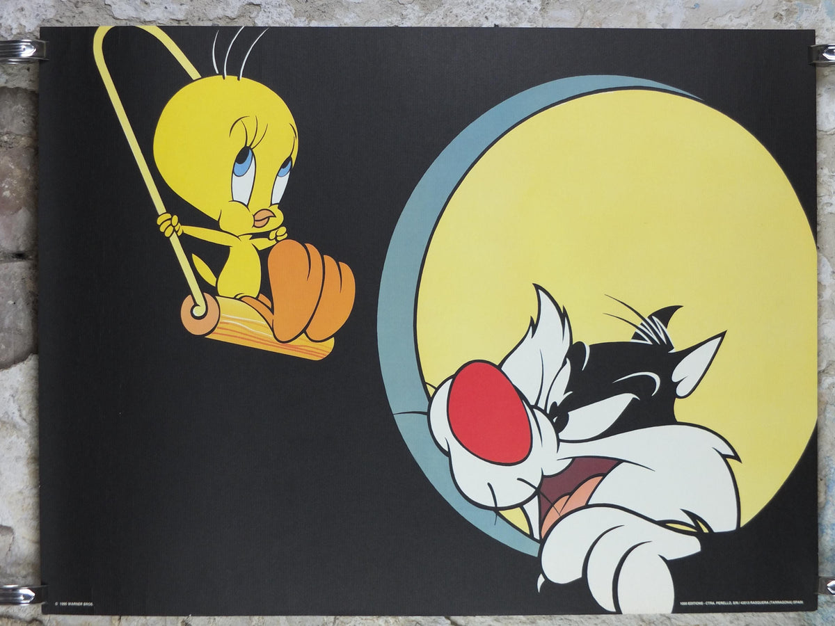 1995 Sylvester the Cat and Tweety Bird Poster, Looney Tunes and Merrie Melodies by Warner Bros, cartoon and comic wall art decor