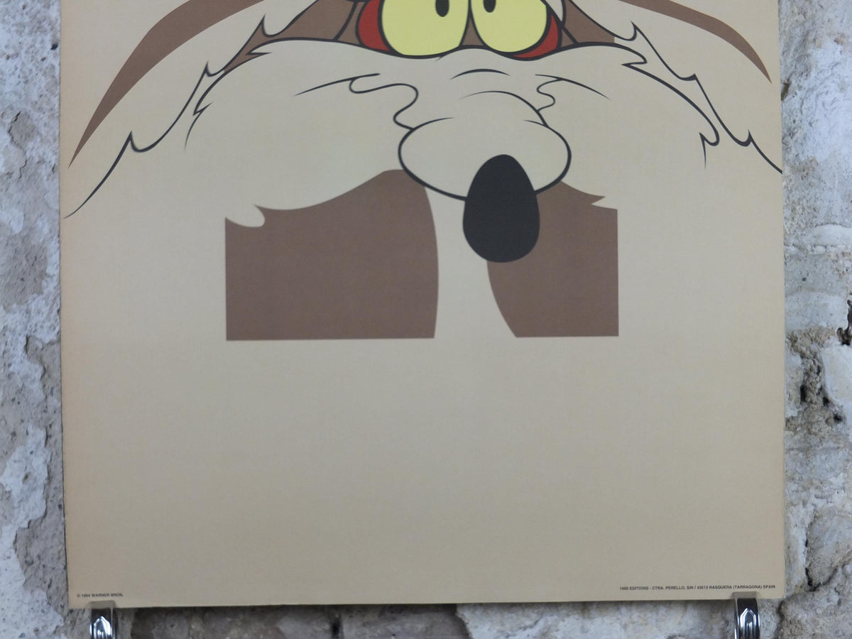 1994 Wile E. Coyote Poster, Roadrunner, Looney Tunes and Merrie Melodies by Warner Bros, cartoon and comic wall art decor