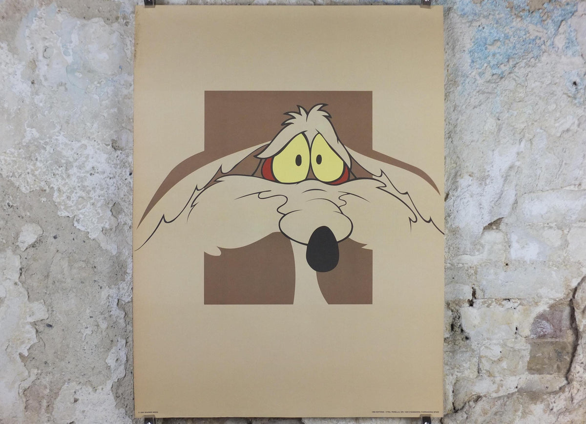 1994 Wile E. Coyote Poster, Roadrunner, Looney Tunes and Merrie Melodies by Warner Bros, cartoon and comic wall art decor