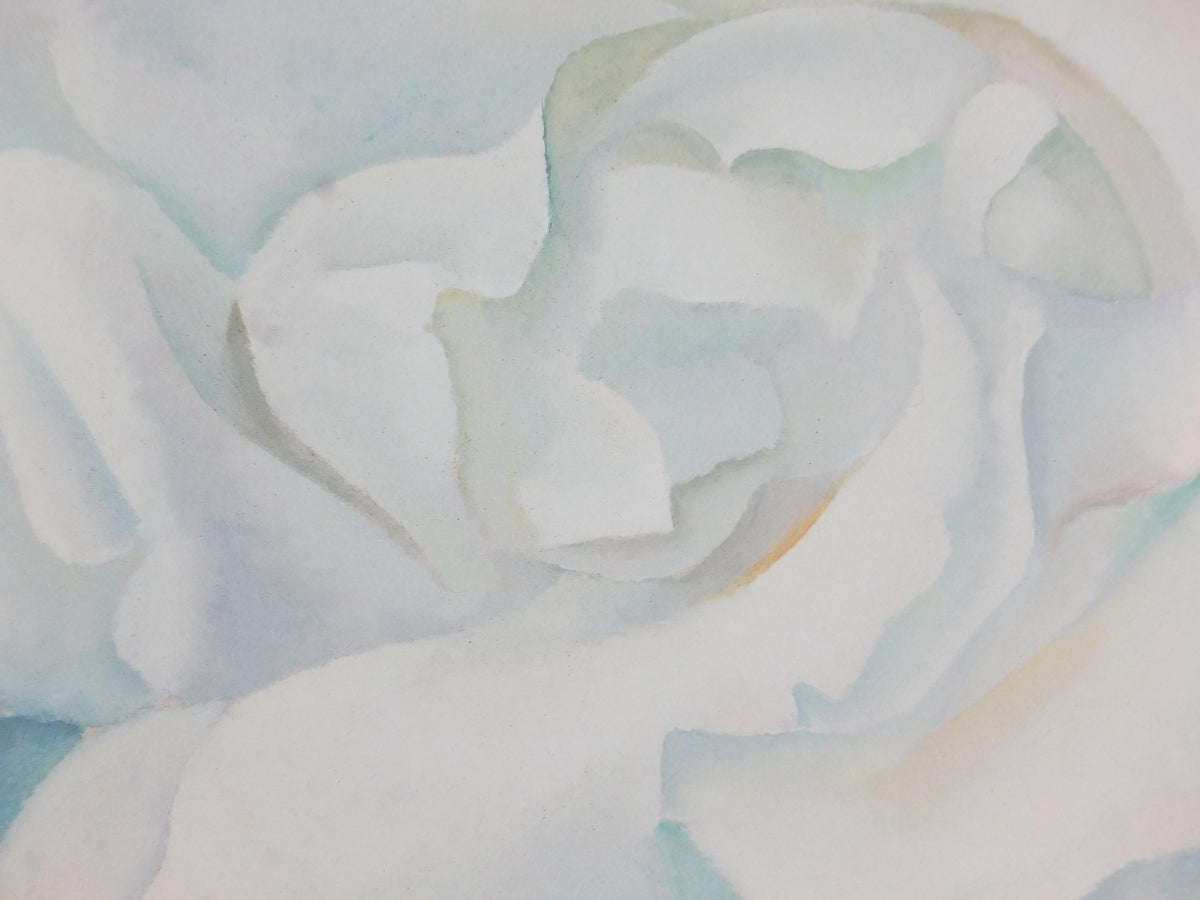 1998 Georgia O'Keeffe Poster, White Rose with Larkspur No 2 1927, American modernism, Precisionism, gallery exhibition wall art decor