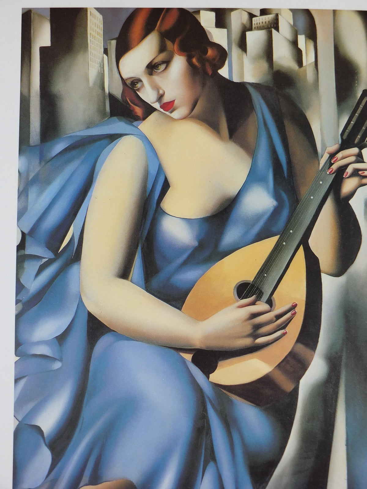 1994 Tamara de Lempicka Poster, Woman in Blue with Guitar 1929, Art Deco Nouveau cubism neoclassical gallery exhibition, wall art decor