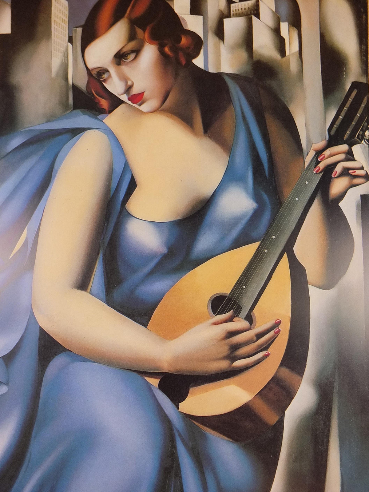 1994 Tamara de Lempicka Poster, Woman in Blue with Guitar 1929, Art Deco Nouveau cubism neoclassical gallery exhibition, wall art decor