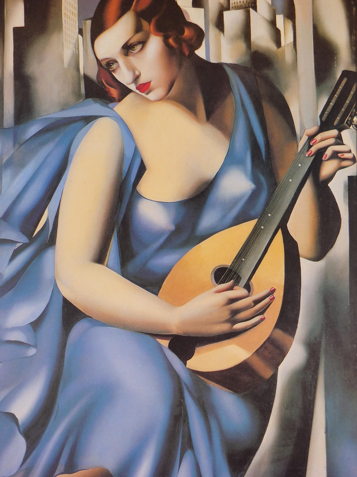 1994 Tamara de Lempicka Poster, Woman in Blue with Guitar 1929, Art Deco Nouveau cubism neoclassical gallery exhibition, wall art decor