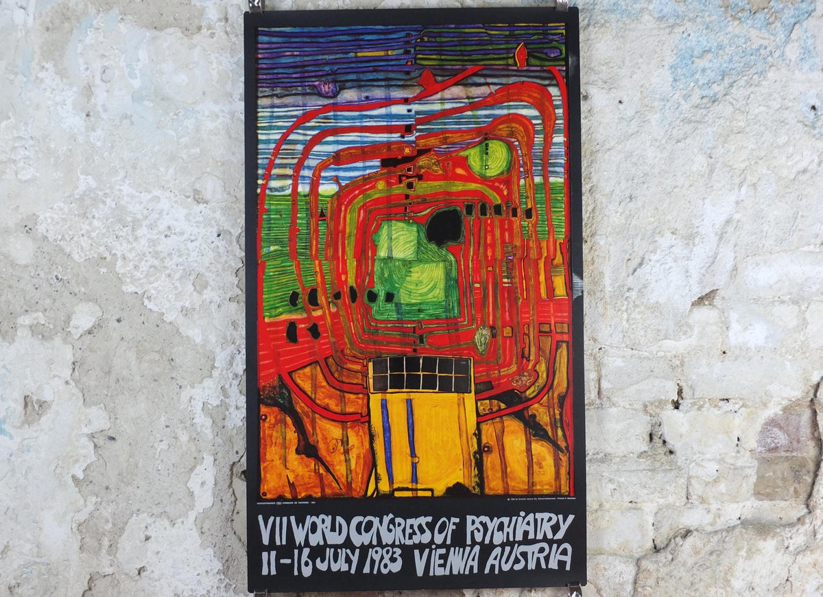 1984 Friedensreich Hundertwasser Poster, Hommage au Tachisme, 1983 VII World Congress of Psychiatry, Vienna, Austria, wall art decor
