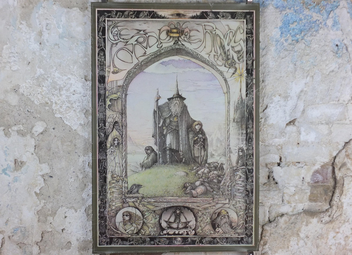 1976 Vintage Lord of the Rings Tolkien Poster, by James Cauty 1976 original, featuring Gandalf, Frodo and Sam, Middle Earth wall art decor