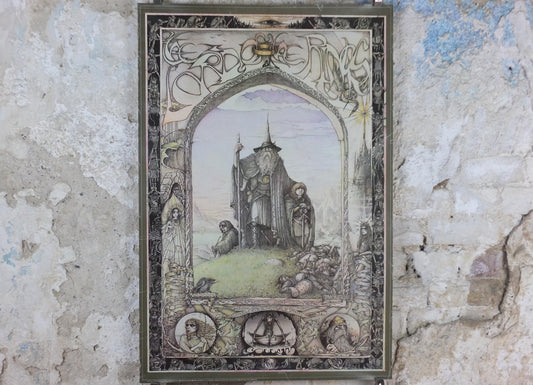 1976 Vintage Lord of the Rings Tolkien Poster, by James Cauty 1976 original, featuring Gandalf, Frodo and Sam, Middle Earth wall art decor