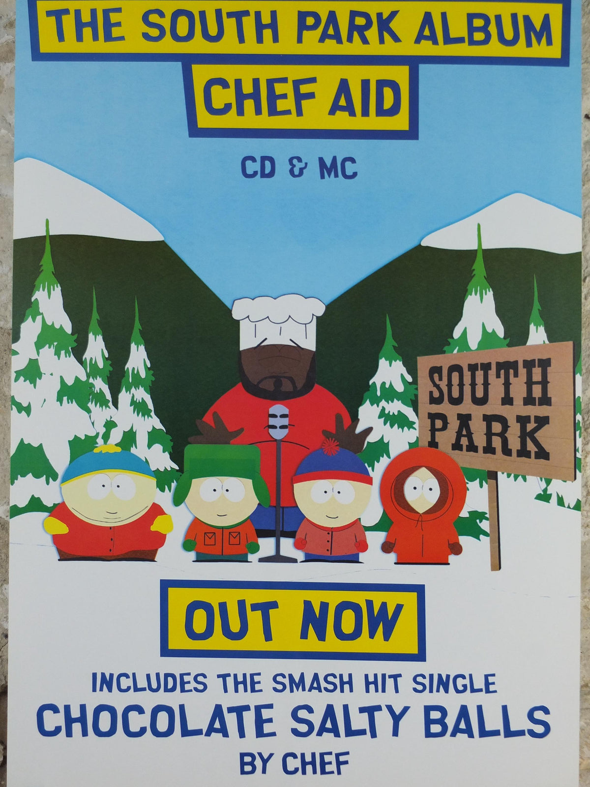 1998 South Park Poster, Chocolate Salty Balls, Chef Aid, Isaac Hayes, Trey Parker and Matt Stone, Cartoon Network, print wall art decor