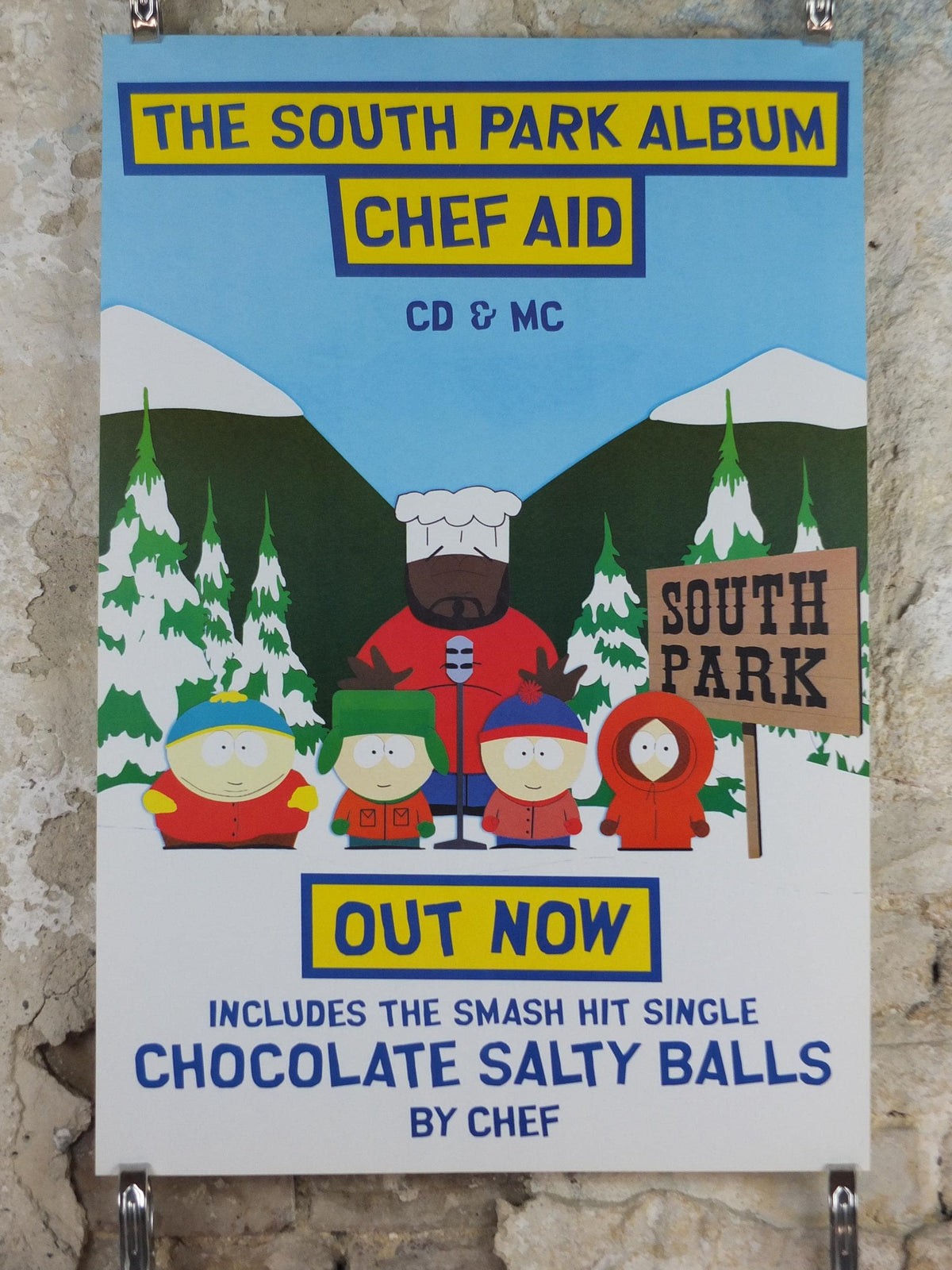 1998 South Park Poster, Chocolate Salty Balls, Chef Aid, Isaac Hayes, Trey Parker and Matt Stone, Cartoon Network, print wall art decor