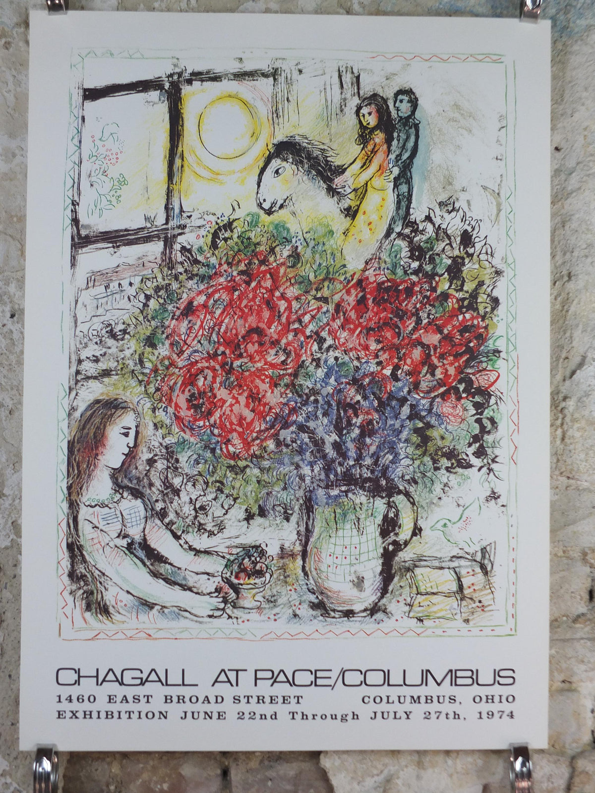 1974 Marc Chagall Poster, The Ride 1970, La Chevauchée, Pace Columbus Ohio, Cubism and Expressionism, gallery exhibition, wall art decor