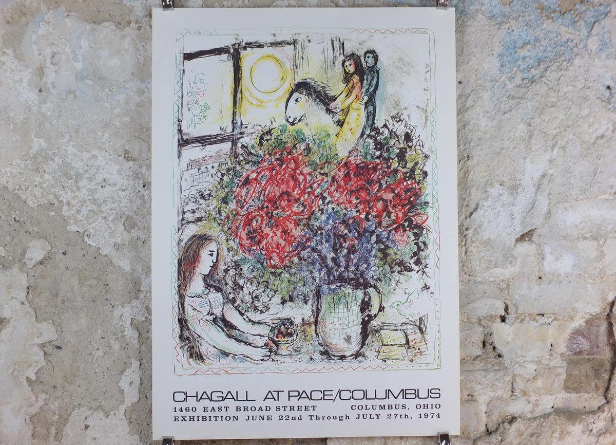 1974 Marc Chagall Poster, The Ride 1970, La Chevauchée, Pace Columbus Ohio, Cubism and Expressionism, gallery exhibition, wall art decor