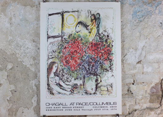 1974 Marc Chagall Poster, The Ride 1970, La Chevauchée, Pace Columbus Ohio, Cubism and Expressionism, gallery exhibition, wall art decor
