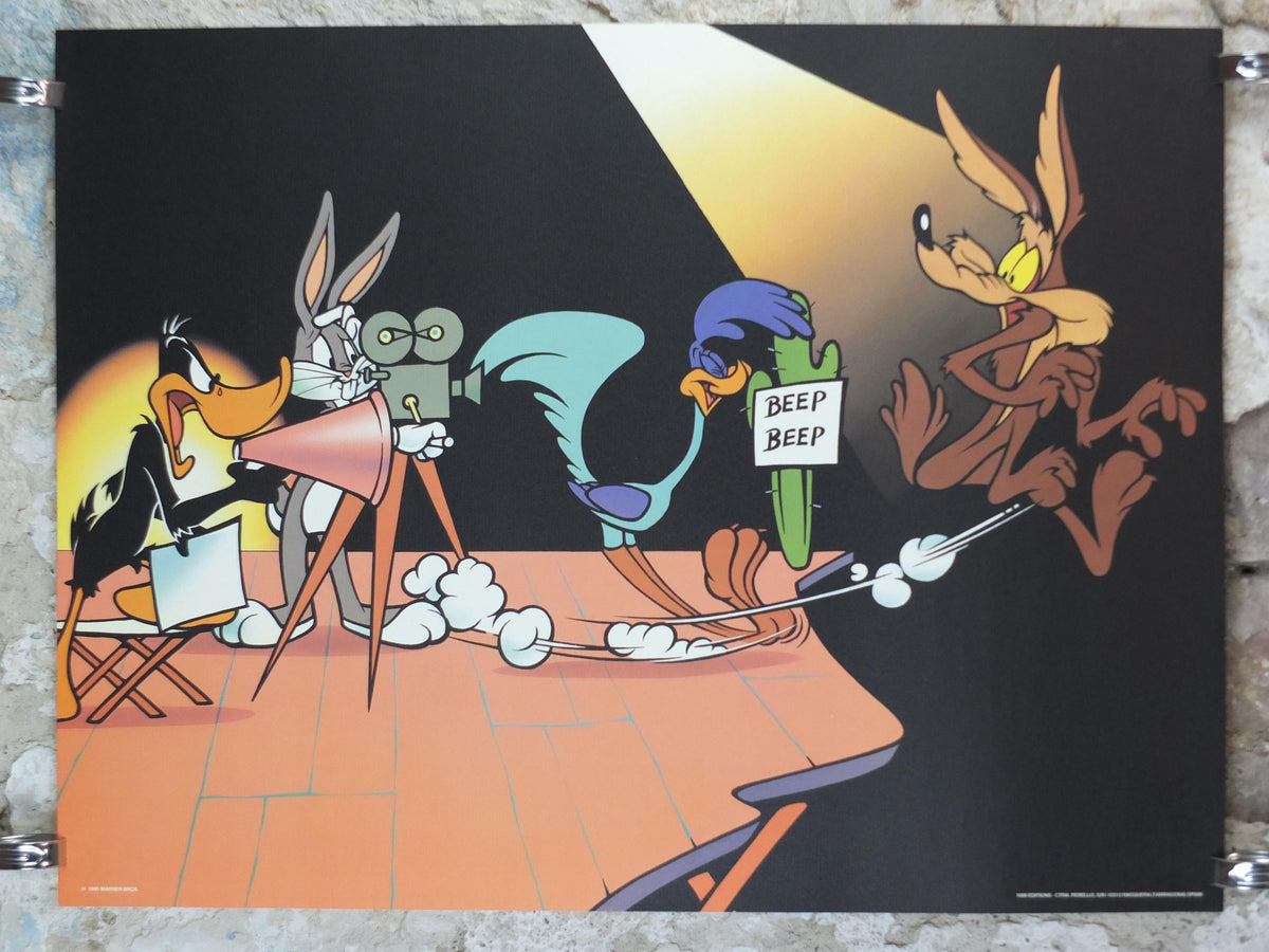 1995 Roadrunner & Wile E. Coyote Poster, Daffy Duck and Bugs Bunny, Looney Tunes and Merrie Melodies by Warner Bros, cartoon wall art decor