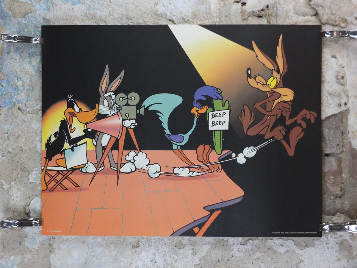 1995 Roadrunner & Wile E. Coyote Poster, Daffy Duck and Bugs Bunny, Looney Tunes and Merrie Melodies by Warner Bros, cartoon wall art decor