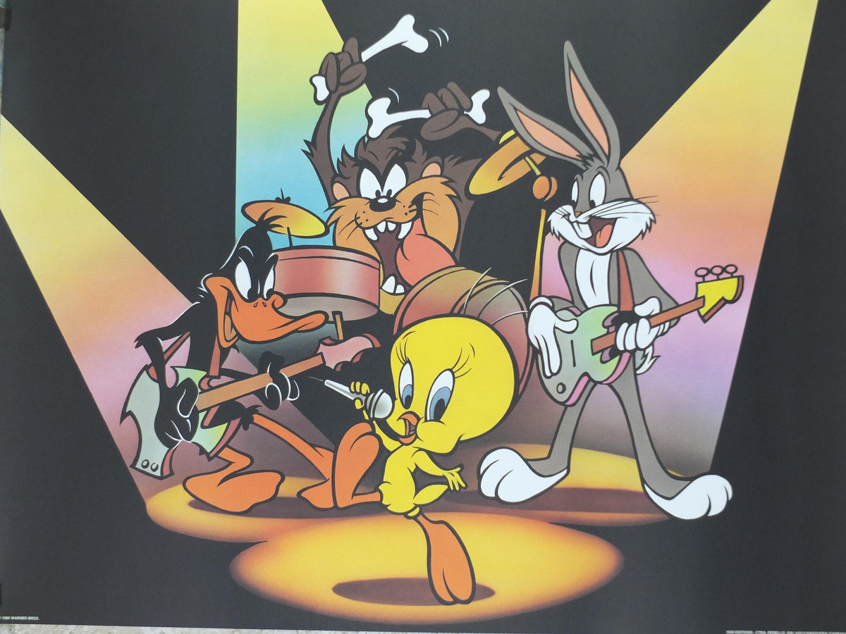 1995 Looney Tunes Band Poster, Tweety Bird, Daffy Duck, Bugs Bunny, Taz, Looney Tunes Merrie Melodies by Warner Bros, cartoon wall art decor