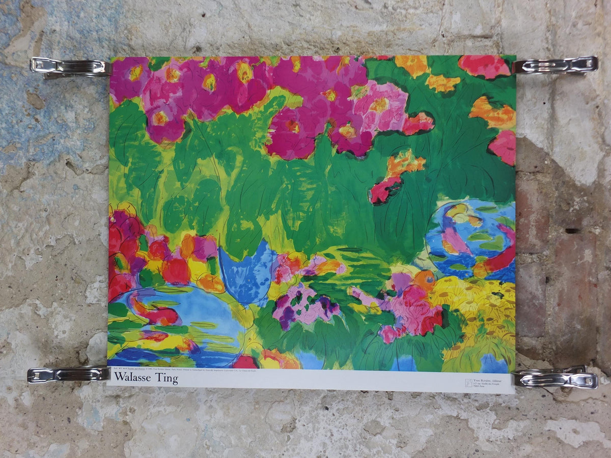 1990 Walasse Ting Poster, Peaches and Flowers, summer garden, colourful popular figuratism, pop art, gallery exhibition, wall art decor