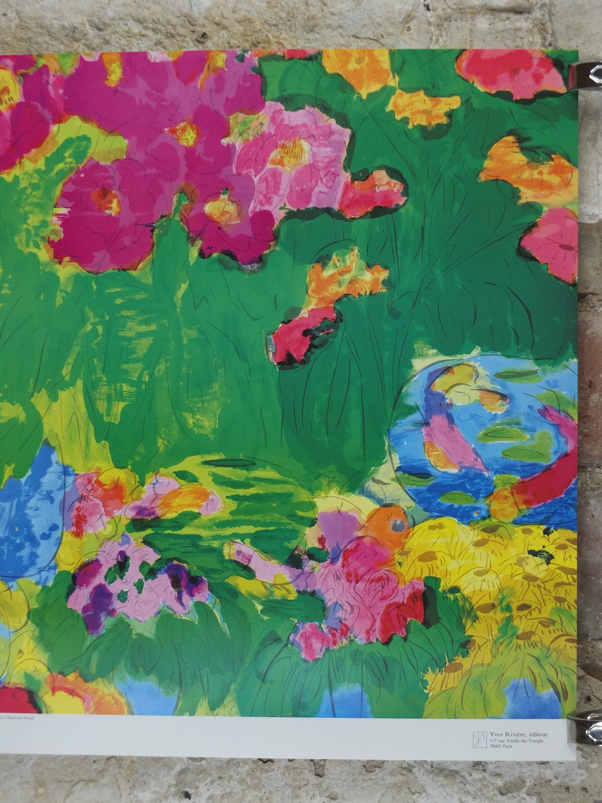 1990 Walasse Ting Poster, Peaches and Flowers, summer garden, colourful popular figuratism, pop art, gallery exhibition, wall art decor