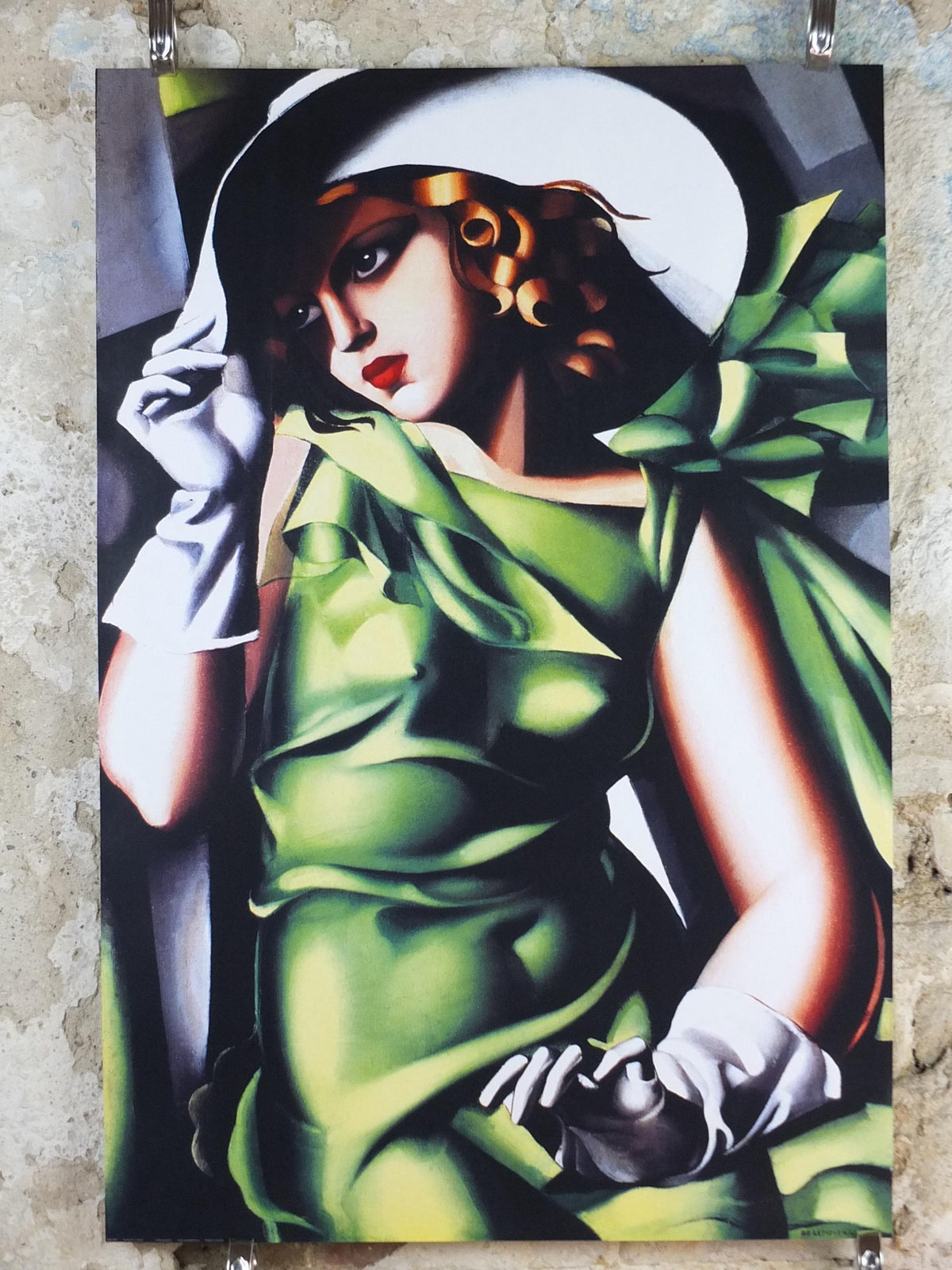 1990s Tamara de Lempicka Poster, "Young Girl in Green" 1927, Art Deco Nouveau cubism neoclassical style, gallery exhibition, wall art decor