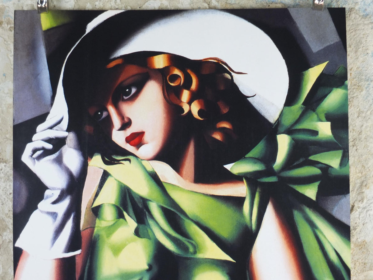 1990s Tamara de Lempicka Poster, "Young Girl in Green" 1927, Art Deco Nouveau cubism neoclassical style, gallery exhibition, wall art decor