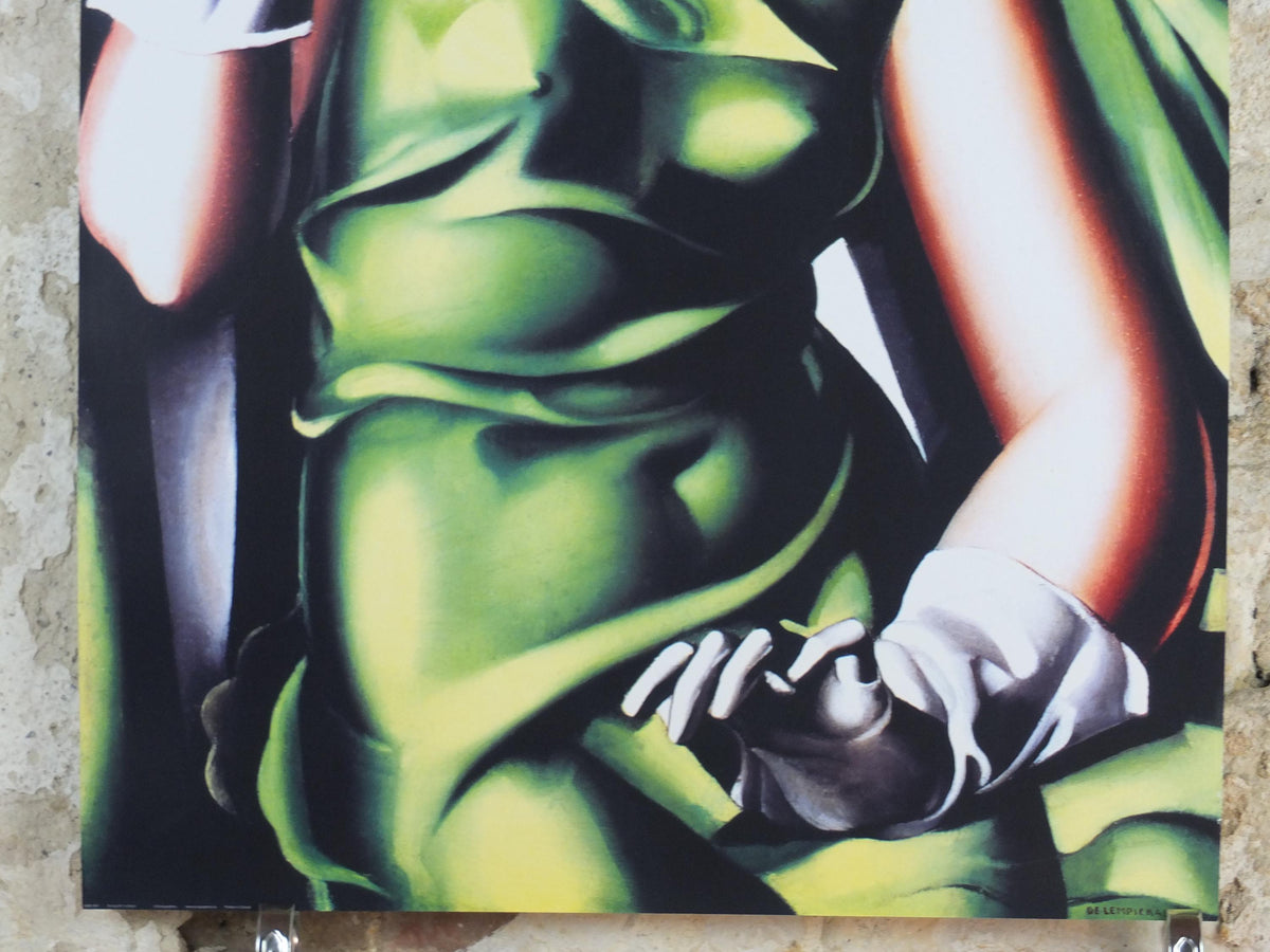 1990s Tamara de Lempicka Poster, "Young Girl in Green" 1927, Art Deco Nouveau cubism neoclassical style, gallery exhibition, wall art decor