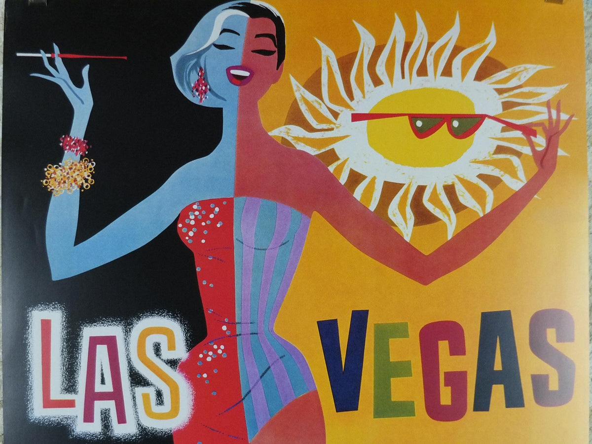 2004 Las Vegas Poster, Showgirl, gaming in the desert, Fly TWA, David Klein, travel wall art decor