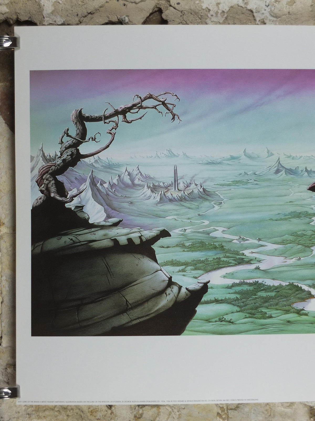 1995 Lord of the Rings Poster, A View over Isengard, JRR Tolkien by Rodney Matthews, Orthanc, Nazgul with Dragon and Goblins, wall art decor