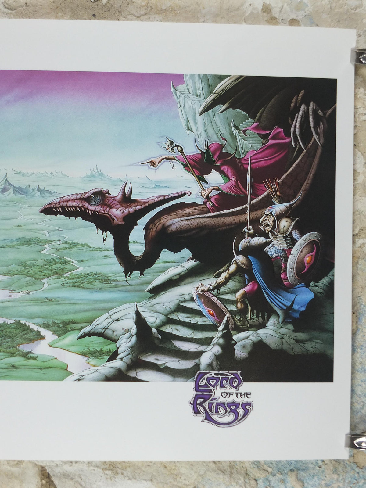 1995 Lord of the Rings Poster, A View over Isengard, JRR Tolkien by Rodney Matthews, Orthanc, Nazgul with Dragon and Goblins, wall art decor