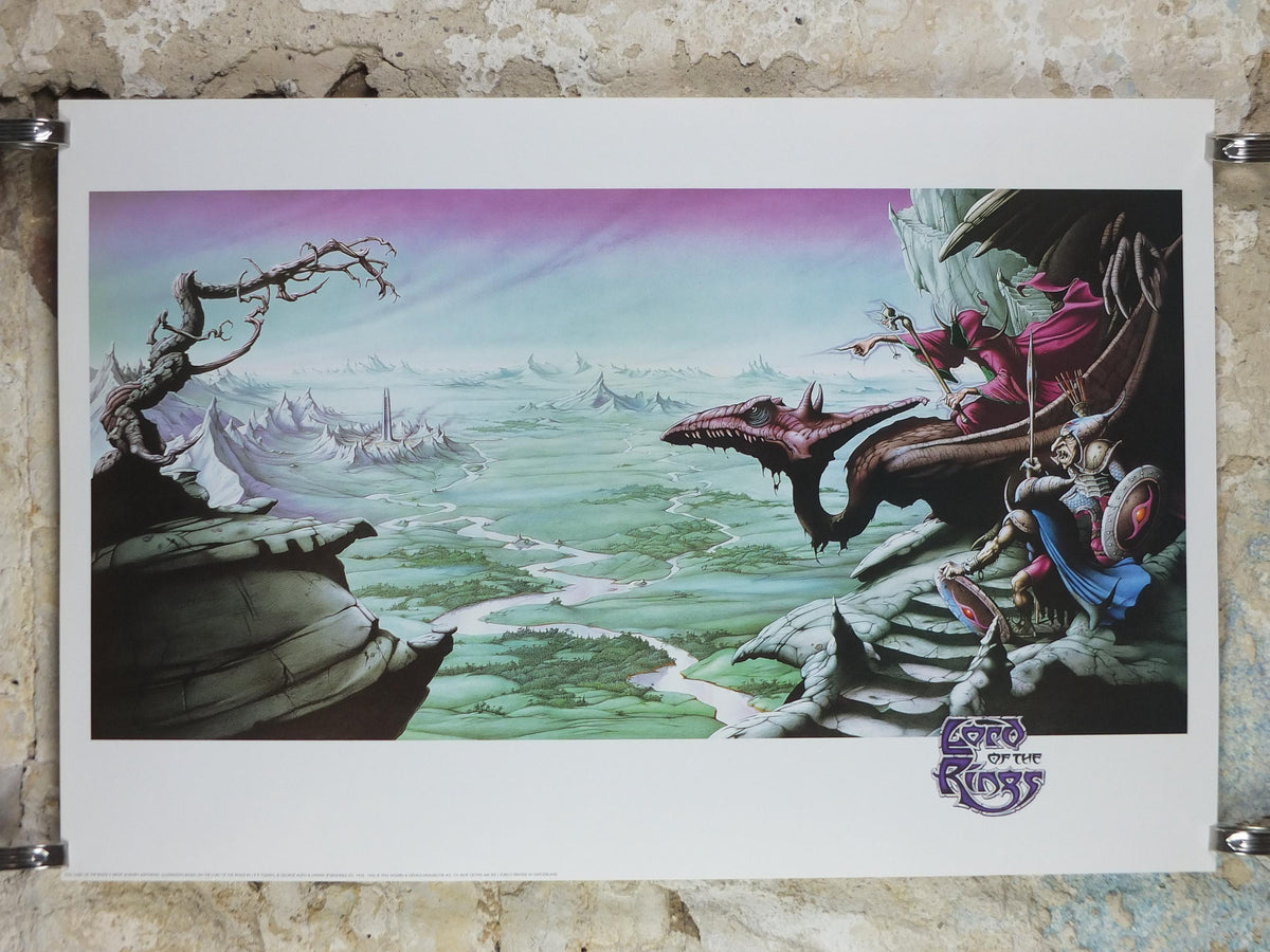 1995 Lord of the Rings Poster, A View over Isengard, JRR Tolkien by Rodney Matthews, Orthanc, Nazgul with Dragon and Goblins, wall art decor