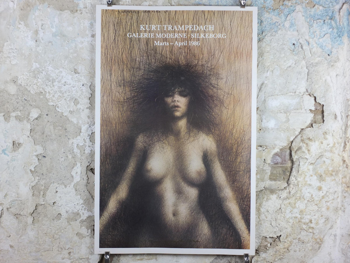 Signed 1986 Kurt Trampedach Poster, , hand signed in 1990, dark and brooding portrait, gallery exhibition, wall art decor