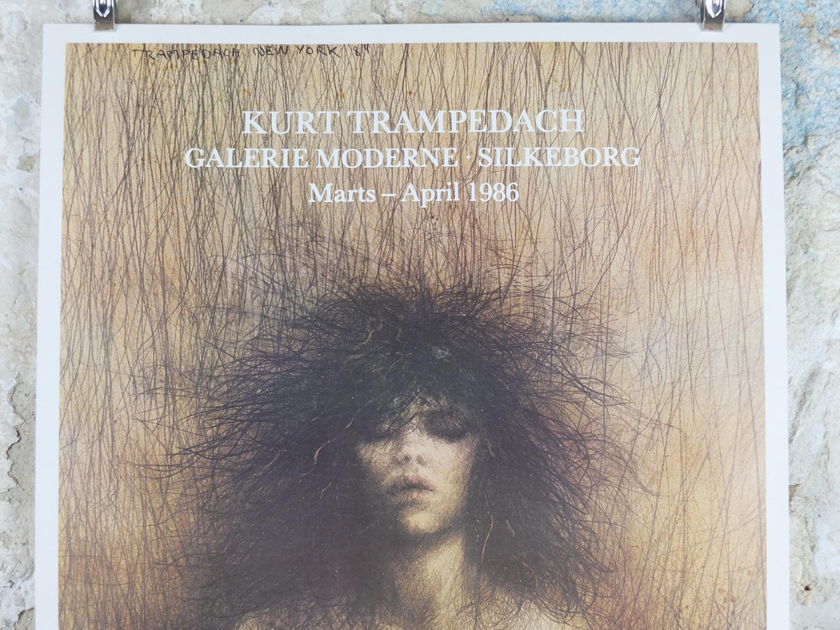 Signed 1986 Kurt Trampedach Poster, , hand signed in 1990, dark and brooding portrait, gallery exhibition, wall art decor