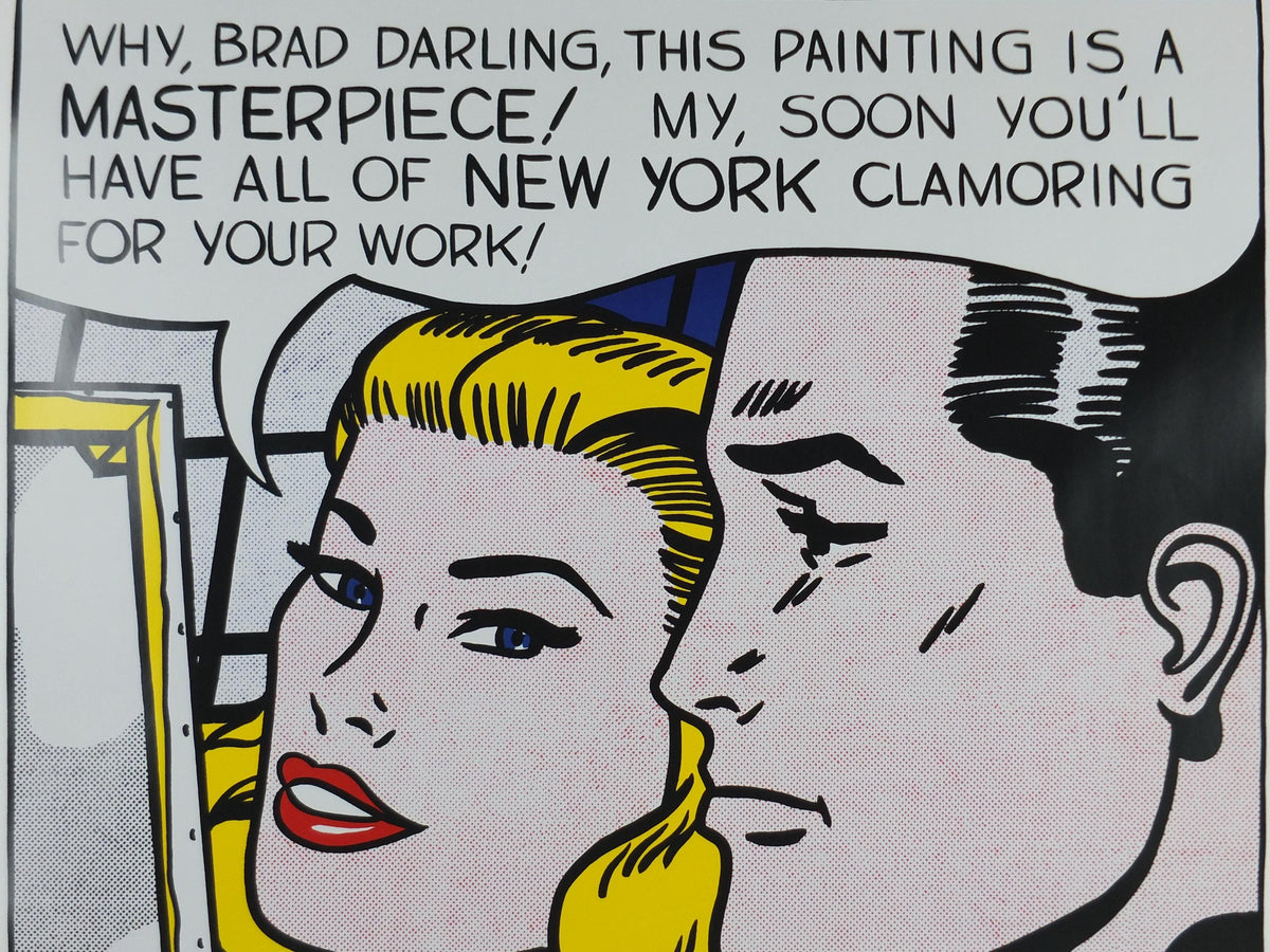 2004 Roy Lichtenstein Poster, "Masterpiece" 1962, Brad and blonde in New York, Why Brad Darling, Haywood Gallery, Exhibition wall art decor