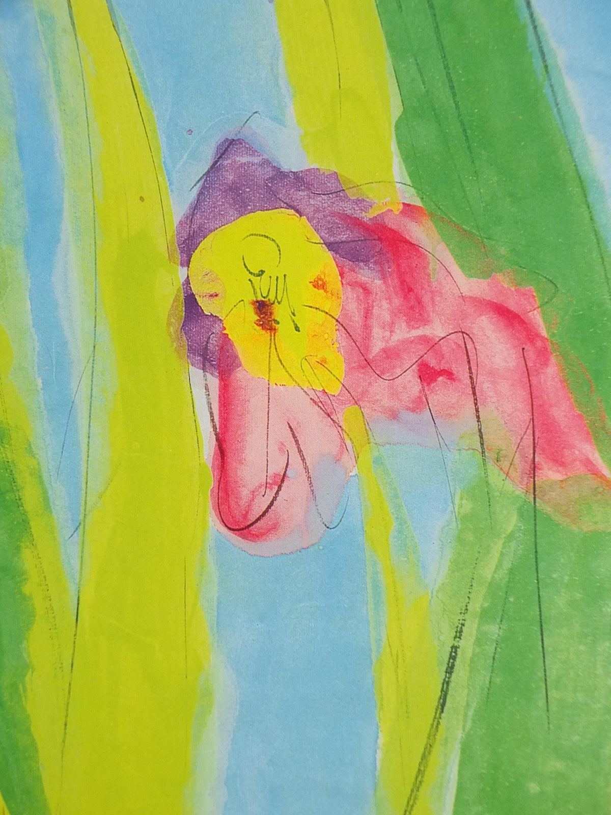 1995 Walasse Ting Poster, Six Irises, 6 colourful flowers, 6 iris, colourful popular figuratism, pop art, gallery exhibition, wall art decor